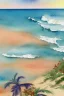 Placeholder: watercolor vintage summer beach scape sand sunshine ocean retro 1920s f