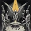 Placeholder: cosmic horror, less than zero, seance conjuring Pazuzu, by Ray Johnson and Michael Whelan, acid wash mind-bending illustration; asymmetric, deconstructed, dark shines surrealism, sinister