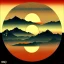 Placeholder: Ukiyo-e styled art, yin and yang sign, mountains and sun