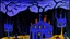 Placeholder: A dark purple haunted mansion with ghosts in a thunderstorm designed in Lascaux cave paintings painted by Paul Klee