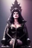 Placeholder: painting of lisa ann as evil queen in black leather, sitting on a throne, leather, angry, stern look, volumetric lighting, particales,highly detailed,cinematic, deep colours,8, highly detailed, digital painting, artstation, concept art, smooth, sharp focus,