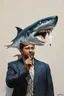 Placeholder: man with catfish shark head smoking a cigarrette in the style of banksy