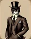 Placeholder: cat dressed in a suit of the thirties, gangster clothes are put on the cat, vintage style