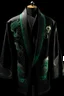 Placeholder: Alien a smoking jacket with dragon-themed embroidery. Their scales shimmer with iridescent hues.Eyes glazed a subtle hint of smoke wafts around them