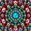 Placeholder: 3d Kaleidoscope recursive made of a metallic random color pearl spheres,hexagon diamonds, turning many times likr Spirograph drawing Kaleidoscope Ruler Set creation