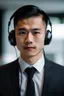 Placeholder: young asian man in a black suit wearing an earpiece