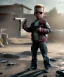 Placeholder: The Terminator toddler, shotgun, full body, dramatic lighting, angry, hyper realistic