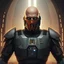 Placeholder: star wars bald male corellian jedi wearing gunmetal grey and black old republic armored flightsuit and breath mask with gold and metallic red trim inside the jedi temple, centered head and shoulders portrait, hyperdetailed, dynamic lighting, hyperdetailed background, 8k resolution, volumetric lighting, light skin, fully symmetric details