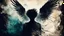 Placeholder: old worn postcard, Portrait Light and darkness in one person, angel and demon in one person, abstract art additional colors small details,
