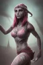 Placeholder: Athlethic Young tiefling woman, futuristic fantasy assassin character, portrait from waist up, intricate eyeliner, vibrant eyeshadow, clear completion, soft lighting, 4k resolution, intricate details, insanely detailed, white tank top, vibrant Japanese style tattoo sleeve, colorful cityscape background, masterpiece, expert, cinematic smooth, retroanime style, realistic details, devil tail