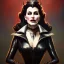 Placeholder: painting of evil queen in black leather, angry, strong, volouptous, busty, cleavage, emperious, mature, highly detailed, digital painting, artstation, concept art, smooth, sharp focus, illustration, art by gaston bussiere and alphonse mucha