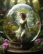 Placeholder: Photography The beautiful fairy girl in glass ball is an abstract concept that refers to a world made entirely of flowers or plants, often in a fantasy or mythical setting. The flower planet in this image appears to be a baroque world, with ornate spiral patterns and intricate designs.