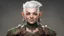 Placeholder: Female mountain dwarf. Her short white hair is styled into a mohawk with intricate patterns shaved into the sides. She has fair skin with many freckles dotted across her cheeks and arms. The image she portrays is very typical of a dwarf - short and muscular with square features - however she always has a mischievous smile upon her face, accentuated by her vibrant green eyes.