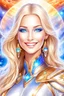 Placeholder: cosmic woman smile, admiral from the future, one fine whole face, crystalline skin, expressive blue eyes,rainbow, smiling lips, very nice smile, costume pleiadian, Beautiful tall woman pleiadian Galactic commander, ship, perfect datailed golden galactic suit, high rank, long blond hair, hand whit five perfect detailed finger, amazing big blue eyes, smilling mouth, high drfinition lips, cosmic happiness, bright colors, blue, pink, gold, jewels, realist, high commander