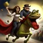 Placeholder: l /imagine photo-realistic Pepe riding a galloping stallion, holding an overflowing bag of bitcoins, being chased by a female hamburglar