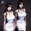 Placeholder: woman hitomi tanaka, white dress, highly realistic