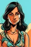 Placeholder: an indian young woman passionate for fashion line whose hair is bob black styled and wear modern dresses.give me a comic style image and give me with different emotions