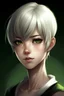 Placeholder: femboy, short hair, white hair, green eyes, bangs to the right,