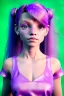 Placeholder: cute purple haired human girl with bright green eyes wearing a purple/pink dress