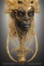 Placeholder: black male African Egyptian alien, cracks in the voodoo head, wicked, eyes, crown, Elephant, 8k, finely detailed, photo realistic, tiger turquoise skull head gold dragon space alien snow skeleton gold fang teeth silver crown silver eyes