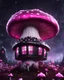 Placeholder: An illogically floating mushroom house on a clear night. white pink black, Stars Dark cosmic interstellar. Detailed Matte Painting, deep color, fantastical, intricate detail, splash screen, hyperdetailed, insane depth, concept art, 8k resolution, trending on Artstation, Unreal Engine 5, color depth, backlit, splash art, dramatic, High Quality Whimsical Fun Imaginative Bubbly, perfect composition