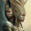 Placeholder: sango fantasy, fantasy magic, intricate, sharp focus, illustration, highly detailed, digital painting, concept art, matte, masterpiece head sexy Indonisian beauty black afro hair earth lady silver tiger head Egyptian princess pyramid