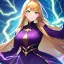 Placeholder: 8k, Girl, high quality, detailed, golden hair, green eyes, beautiful lighting, vibrant colors, lightning, purple outfit