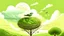 Placeholder: dessin d'un paysage avec un arbre vert à côté et un nid sur elle contient un oiseau et le ciel contient nuages et soleil