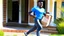 Placeholder: suspiciously looking Tyrone runs away with small delivered package from porch