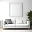 Placeholder: a photorealistic photo of a one square frame on a calm white home decoration beside sofa