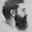 Placeholder: moody charcoal side profile portrait of a bearded man, smudged charcoal, side on profile, charcoal portrait, artistic black and white profile portrait, delicate, highly detailed, chiaroscuro, beautiful composition, delicate arrangement, aesthetic, soft lighting, tender