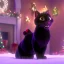 Placeholder: black Cat tangled up in christmas