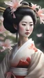 Placeholder: In a traditional Asian garden, Geisha Lily, with her beautiful face and flowing hanfu dress, elegantly holds a zen calligraphy brush. The serene setting showcases a stunning, photorealistic masterpiece with perfect lighting and shading.