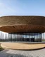 Placeholder: circular building, one story, kengo kuma style facade, wood, modern design, raw photo