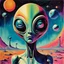 Placeholder: Psychedelic Alien Art, chromatic aberration, retrofuturism, vintage sci-fi illustration, weird space alien print, surrealist french art, eerie, 70s sci-fi art, creepy cutout style , watercolors, pulp fiction art style