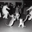 Placeholder: Old photo of new year's party monkey with dancing cats