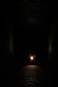 Placeholder: character in semi-darkness, on the scree cone of an underground room dimly lit by daylight coming from a well located forty meters above.