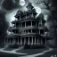 Placeholder: A haunted mansion, ghosts walking around, trending on artstation, black and white, Addams family, stormy weather, full blood moon, gorgeous, beautiful, magnificent, high quality