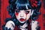 Placeholder: Poster in two gradually, a one side malevolent goth vampire girl face and other side the Singer Melanie Martinez face, full body, painting by Yoji Shinkawa, darkblue and red tones,