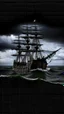 Placeholder: Pirate ship surround by ocean water, hurricane storm