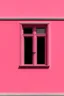 Placeholder: large pink wall, red window frame on the right side of the wall, black background behind the window