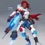 Placeholder: This illustration depicts a futuristic female warrior dressed in lightweight combat gear that blends technological aesthetics with fashion elements. The character wears a white jacket adorned with red armor plates, emphasizing protection and agility. A cropped blue tactical vest and denim shorts convey dynamism and strength. The gear includes knee pads, a tactical belt, and multifunctional gloves, highlighting combat readiness. The headgear features goggles and a communication device, enhancing