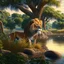 Placeholder: Animated drawing of a hyper-detailed hyper-realistic lion river trees summer 4k