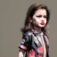 Placeholder: Angelina jolie toddler, full body, leather jacket, floral shirt, floral skirt, shoe, soft skin, dramatic lighting, hyper realistic