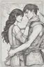 Placeholder: Dnd style, woman being hugged from behind by a young man