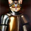 Placeholder: oil painting of a beautiful symmetrical cat with armor, XV century, by El Bosco, Leonardo da Vinci, Goya 8k