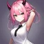 Placeholder: ROBLOX woman character pink hair with horns with white t-shirt and black tie