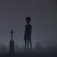 Placeholder: mysterious black kid at a cemetery near a cross and surrounded by almost unseen spirits at night