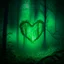 Placeholder: green fog in the forest at night with an electric heart