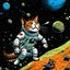 Placeholder: Space stars with rocket and cat astronaut animated, style of Neal Adams